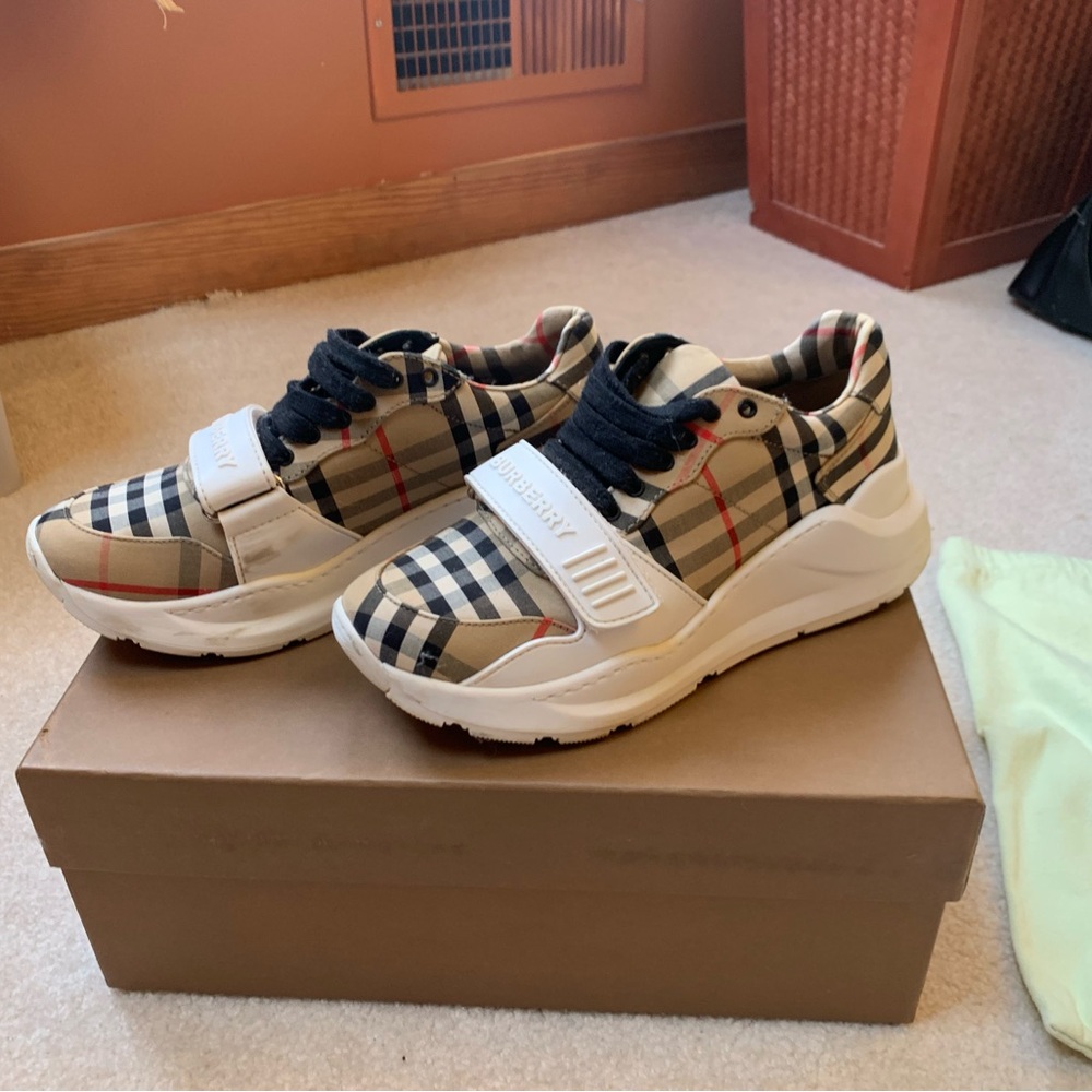Burberry Kids Plaid Sneakers - Black, White, and Red
